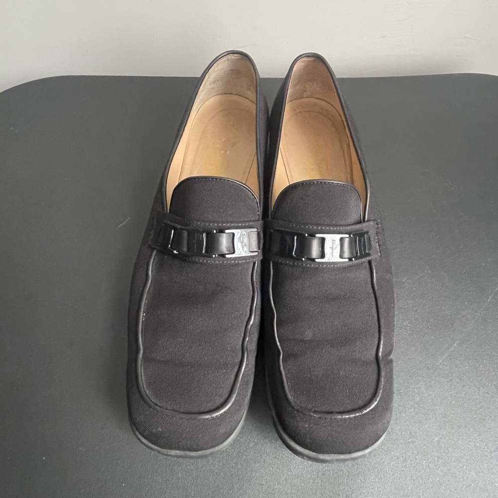 Salvatore Ferragamo Sport Black Fabric Logo Bit Loafers Shoes Made in Italy 9.5 - Picture 2 of 12